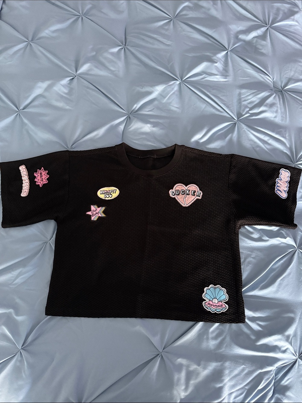 Forever 21 Black Short-Sleeve Patch Jersey Top
